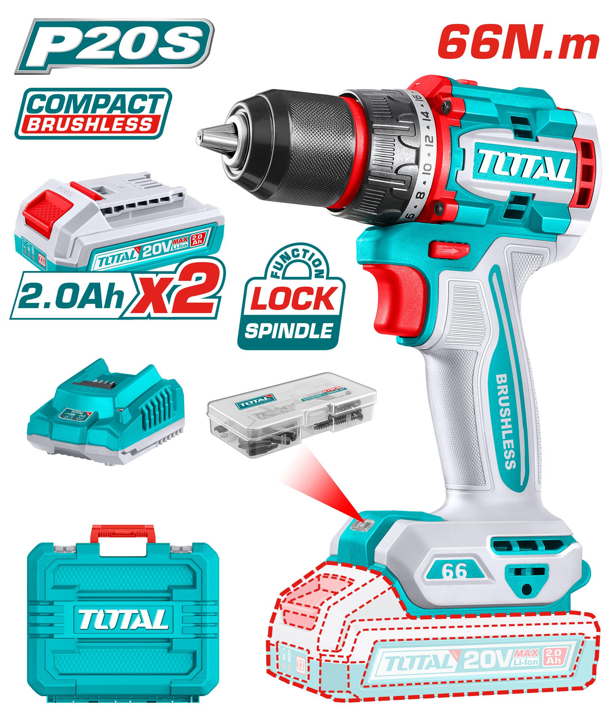 دریل پیچ گوشتی شارژی براشلس 20 ولت توتال مدل TDLI20668